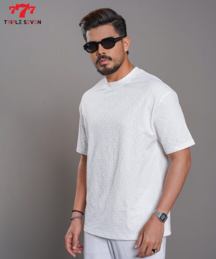 Triple Seven White Patterned Oversized T-Shirt