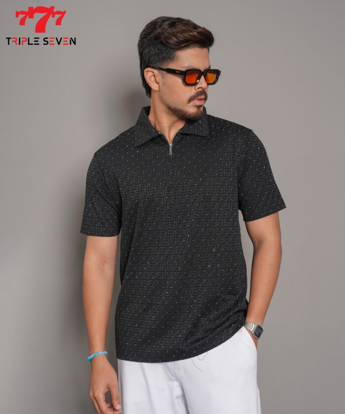 triple seven men's black polo