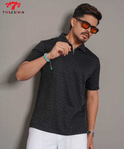 Triple seven men's black polo