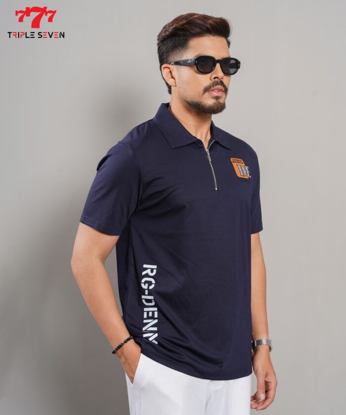 Triple Seven Navy Zip Polo